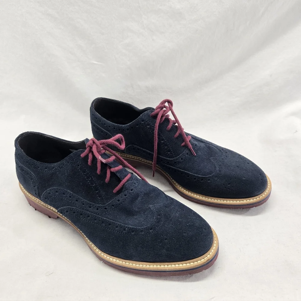 To Boot Men's Size 9 Navy Blue Suede Oxfords with Burgundy Laces